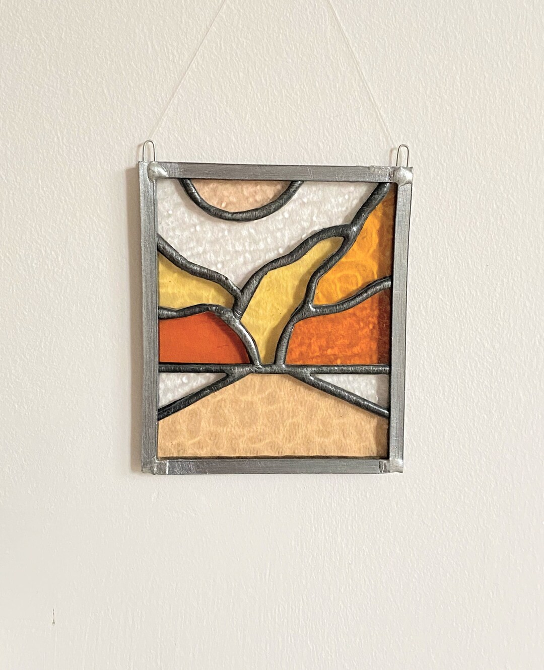 Small Stained Glass Panel, Handmade, Landscape, Mountains, Desert
