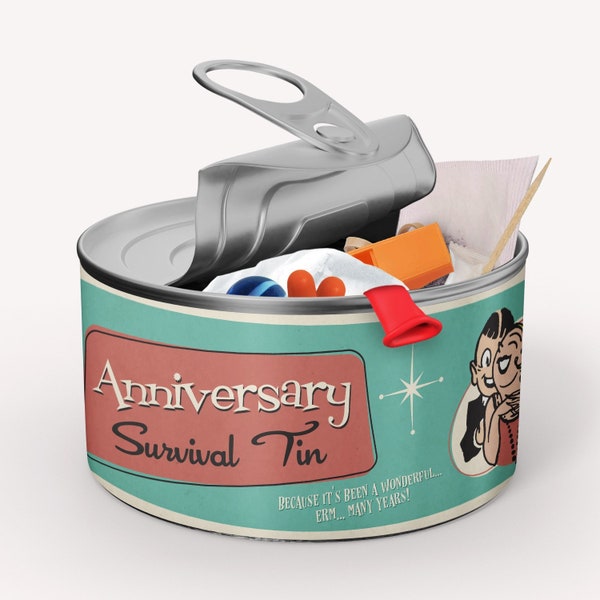 Retro Style Gift For An Anniversary - Novelty Survival Tin, Kit - Husband, Wife, 10th Wedding Anniversary