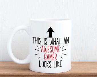 Taza con aspecto de gamer increíble: regalo para hijo o novio, controlador, juegos de PC