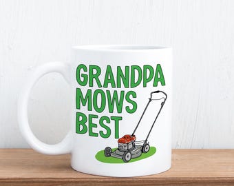 Taza "El abuelo corta el césped mejor" - Divertido regalo para abuelos amantes de la jardinería, cortadora de césped, Día del Padre, regalo de cumpleaños para jardineros de parte de sus nietos.