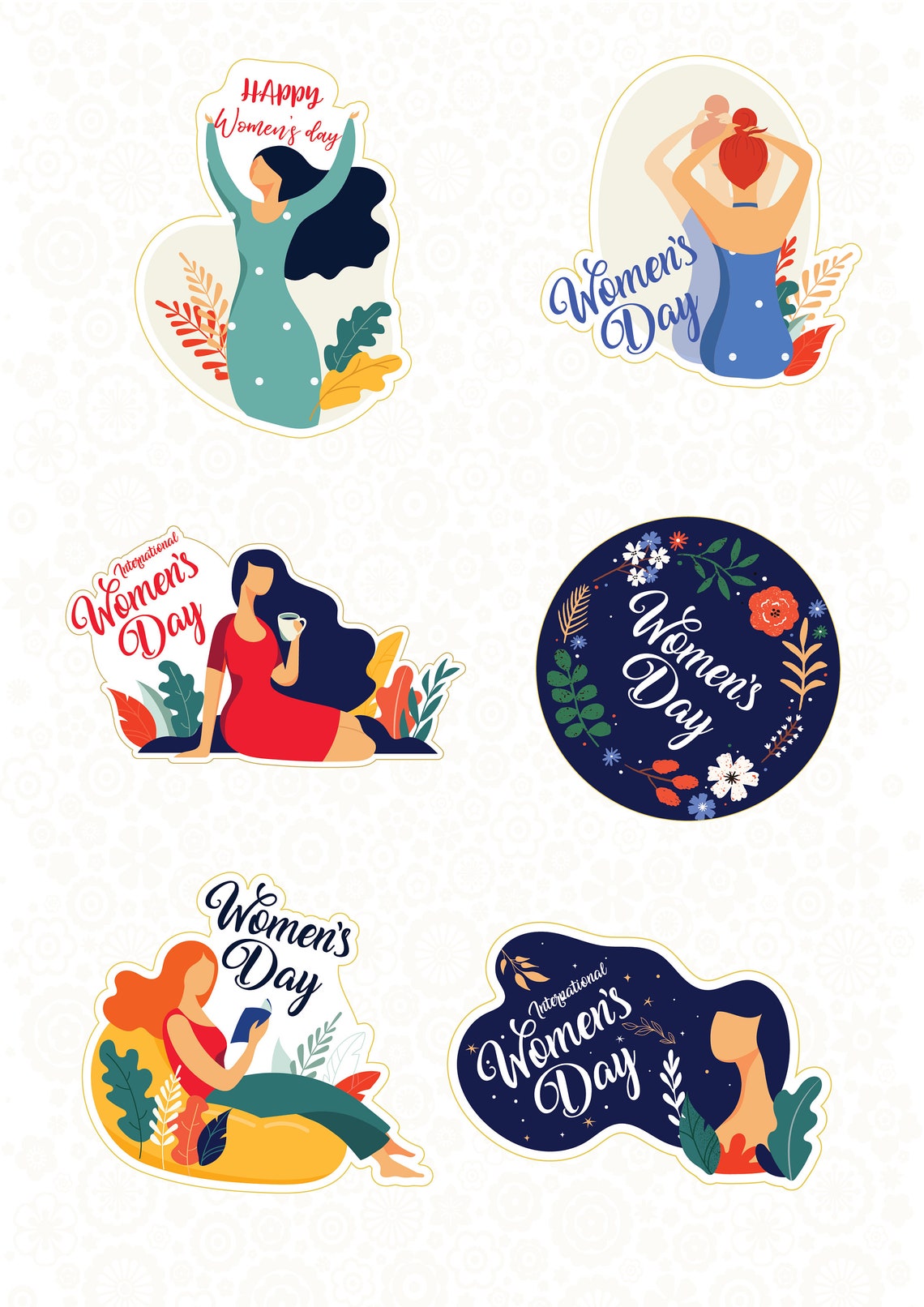 6 pcs International Women's Day Stickers SVG PNG PDF Etsy