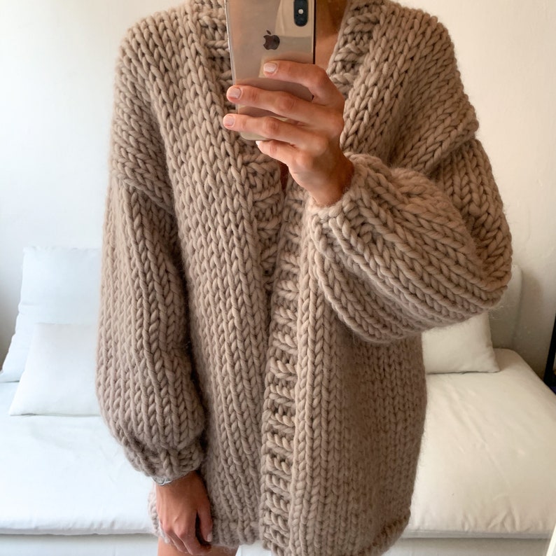 Chunky Cardigan Oversized-Strickjacke Grobstrick-Pullover 100% Wolle-Strickjacke Handgefertigte Strickjacke Bild 3