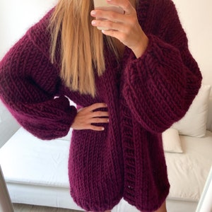 Chunky Cardigan Oversized-Strickjacke Grobstrick-Pullover 100% Wolle-Strickjacke Handgefertigte Strickjacke Bild 4