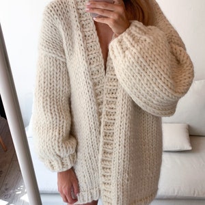 Chunky Cardigan Oversized-Strickjacke Grobstrick-Pullover 100% Wolle-Strickjacke Handgefertigte Strickjacke Bild 1