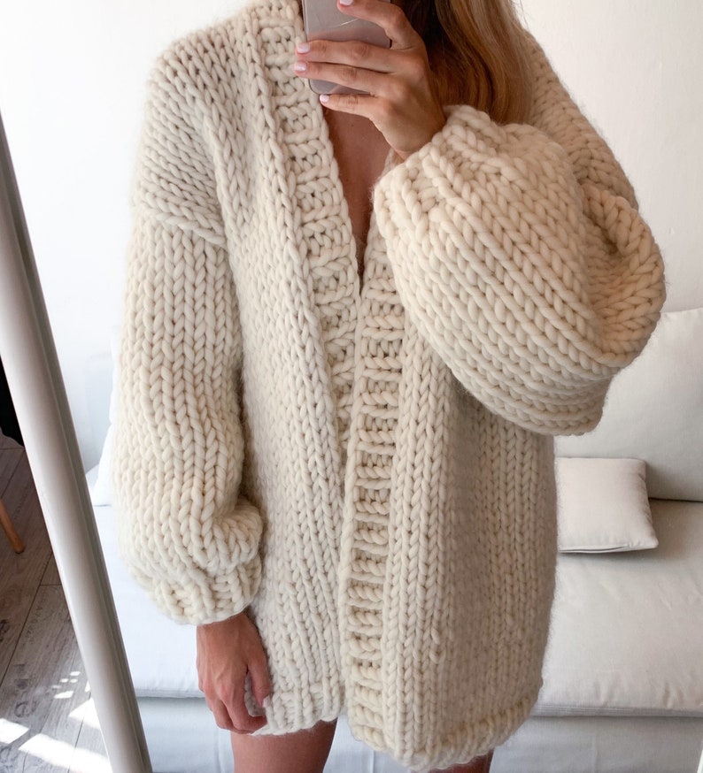 Chunky Cardigan Oversized-Strickjacke Grobstrick-Pullover 100% Wolle-Strickjacke Handgefertigte Strickjacke Bild 1