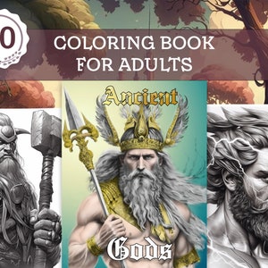 Ancient Gods Grayscale Coloring Book for Adults - 30 Divine Portraits Coloring Pages - Printable PDF