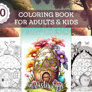 Magical Easter Coloring Book For Kids - 30 Exciting Tiny Houses in Easter Eggs Coloring Pages - Digital Download