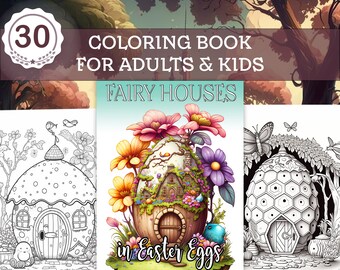 Magical Easter Coloring Book For Kids - 30 Exciting Tiny Houses in Easter Eggs Coloring Pages - Digital Download
