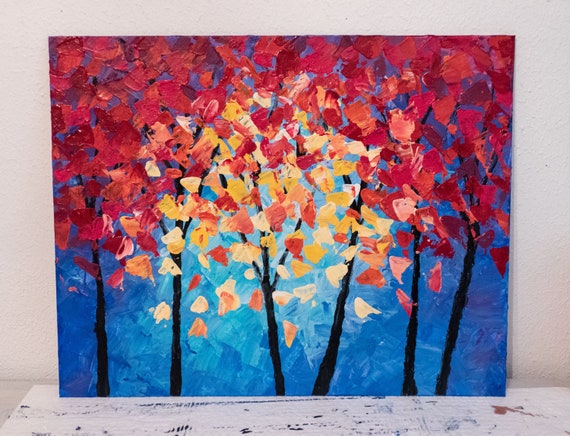 Fall Trees Landscape 16x20 Canvas Panel Acrylic Painting 