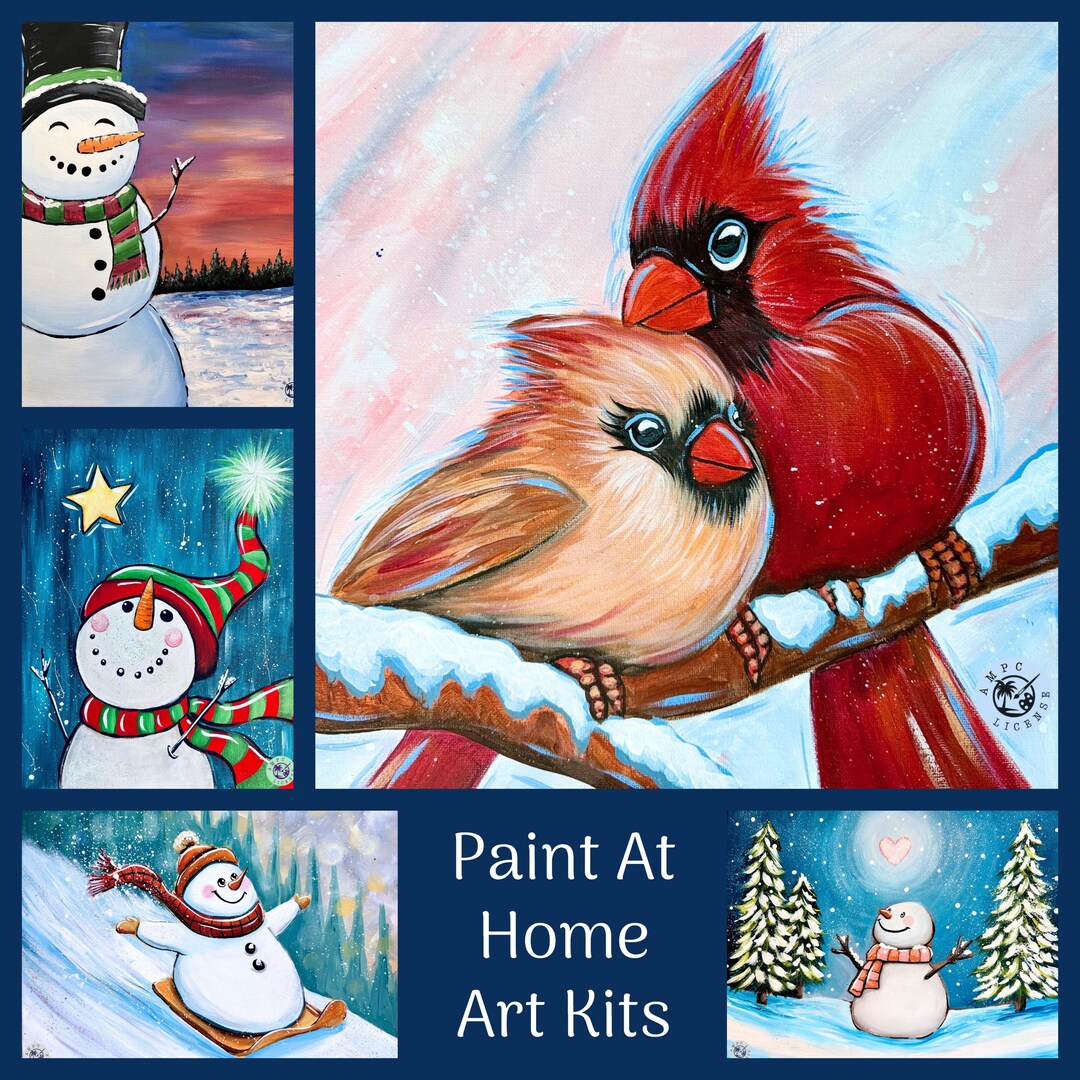 Winter Scene Paint at Home Art Kit: 9x12 Pre-traced Canvas, Acrylic ...