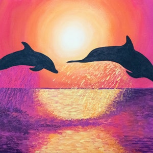 Dolphin Sunset Art Print  8x10 and 11x14