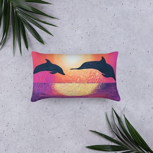 Dolphin Sunset Accent Pillow