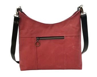 Willow Waxed Canvas and Leather Crossbody  Shoulder Bag in Berry