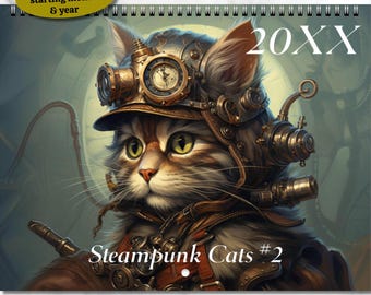 スチームパンク猫のアートプリント：ビクトリア朝の時計仕掛けの猫