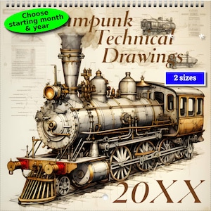Steampunk Technical Drawings Calendar #1 (Two Sizes: 8.5x8.5 & 11x8.5) Makes a great gift for Family, Friends, and Co-workers; Tech #1