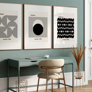Bauhaus Monochrome Poster Trio | Stylish Mid-Century Modern | Downloadable Art | Minimalist Wall Art| Neutral Pallette Home Decor