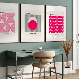 Bauhaus Wand Kunst, Mid Century Modern Poster Set, rosa und schwarz Galeriewand, Bauhaus Print Set, schwarz und weiß, Instant Download