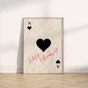 Trendy Ace of Hearts Print What If It All Works Out Poster Black and White Wall Art Dorm Room Retro Wall Art Playing Card Poster DIGITAL