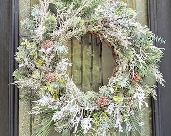 Rustic glam Winter wreath,Mixed greenery Winter wreath, Rustic Christmas wreath, Woodland Christmas wreath,Christmas front door wreath