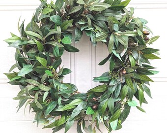 Olive  wreath, Eucalyptus wreath,Seeded Eucalyptus and olive wreath,everyday wreath,Year round wreath,farmhouse decor,Mixed greenery