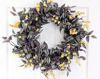 Wildflower wreath, Wandering Jew Vine Wreath,Purple Leaf  and Purple Berry wreath, Inch plant wreath, Tradescantia leaf,Zebra plant wreath