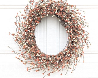 Cream pip berry wreath,Orange pip berry wreath, Orange and cream pip berry wreath, Spring-Summer-Fall pip berry wreath, cabinet door wreath