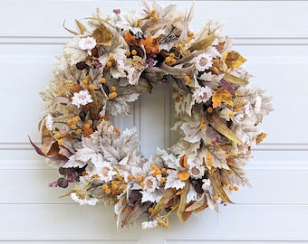 Fall maple wreath, Fall wreath with maple-eucalyptus-birch leaves, Fall foliage wreath, Fall  wreath with beige leaves, Purple leaf wreath