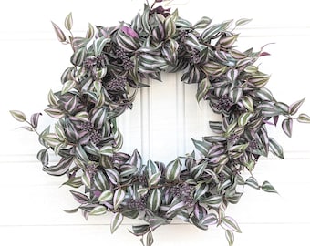 Wandering Jew Vine Wreath,Purple Leaf  and Purple Berry wreath, Inch plant wreath, Tradescantia leaf wreath,Zebra plant wreath