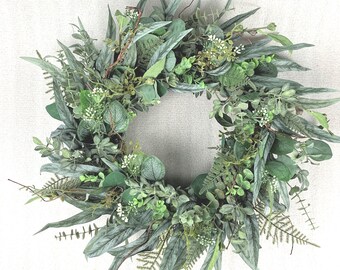 Eucalyptus wreath,Spring Eucalyptus wreath,Mixed greenery wreath with Eucalyptus and fern,Summer Eucalyptus and fern wreath,Mixed Eucalyptus