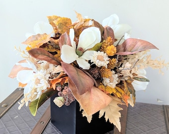 Fall Magnolia Arrangement: Cream, Beige & Brown Floral Centerpiece