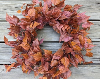 Fall leaf wreath, Rust fall wreath,Rust fall door wreath, Fall foliage wreath,Orange-brown fall wreath, Monochromatic wreath