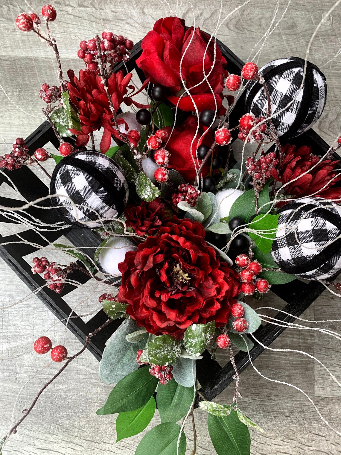 Tobacco basket with red flowers Basket door hanger Tobacco Etsy