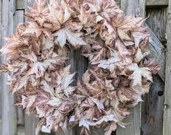 Neutral Fall foliage wreath, Beige and burgundy-brown foliage wreath, Autumn beige foliage wreath,Fall leaf wreath for front door