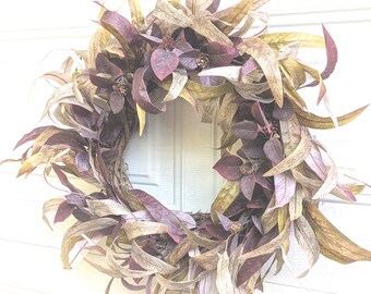 Fall Eucalyptus wreath, Burgundy-brown-beige eucalyptus,Burgundy foliage,Mustard yellow Eucalyptus,Dark purple foliage,Front door wreath