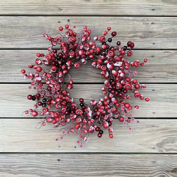 Red berry wreath for Christmas-Winter,Flocked red berry,Iced red berry,Mixed red  berry wreath,Small red berry wreath for mirror or candle