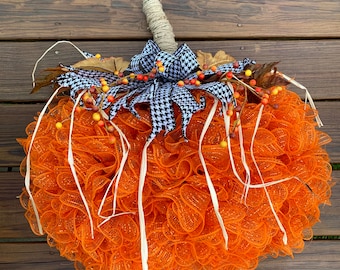Pumpkin wreath, orange deco mesh pumpkin wreath for front door,fall pumpkin wreath, 3D pumpkin wreath, orange pumpkin wreath for fall