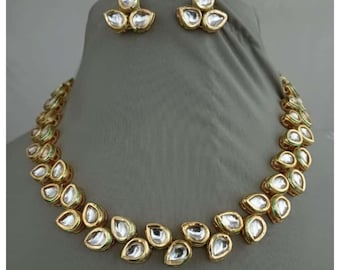 Kundan Bollywood Designer Simple Necklace Jewelry Set
