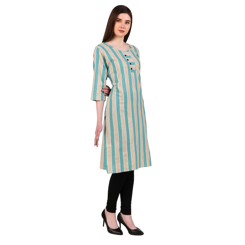 Indian Top Wear Long Kurti Daily Wear Cotton Stripe Kurti for Women Etsy