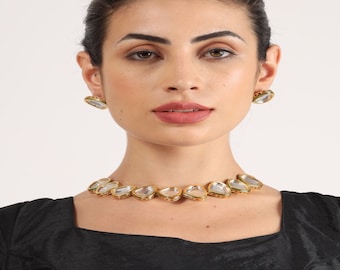 KUNDAN JEWELRY| Elegannt Cubic Zircon Gold Plated Party Wear Stone Necklace, Earrings Jewelry Set