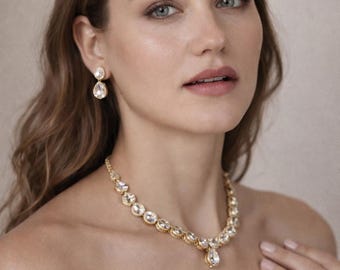 Indian Ethnic Gold Plated Kundan Earrings Fashion Necklace Jewelry Set for Women