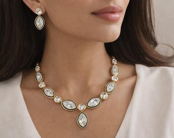 jewelry Indian Ethnic Gold Plated Kundan Choker, Earrings Fashion Necklace Jewelry Set for Women