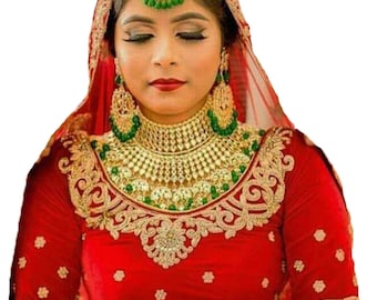 Marvelous Indian Bollywood Gold Plated Antique Kundan Bridal Choker Necklace Earrings Jewelry Set