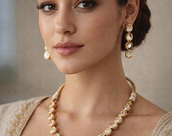 Kundan Bollywood Designer Simple Necklace Jewelry Set
