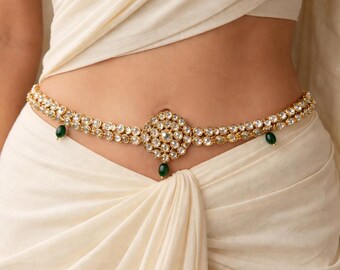 Kundan Polki Belly Chain: Gold Plated Indian Waist Belt