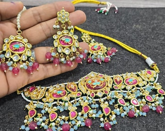 Handmade Gold Plated Kundan Bridal Jewelry Set - Indian Jhoomer Headpiece