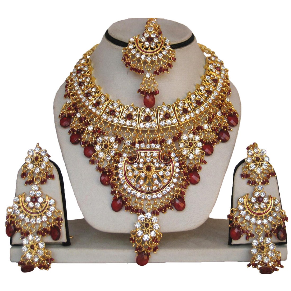 Kundan Zircon Choker Necklace Set: Bollywood Bridal Jewelry