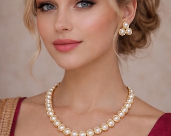 Elegant Pearl & Kundan Necklace Set | Gold Plated Bridal Set | Handmade Ethnic Jewelry for Weddings
