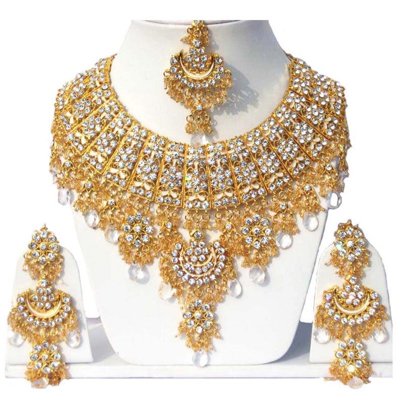 CHOKER NECKLACE|Bollywood Party Wear Weddings Jewelry|FashionJewelry Necklace Set|Choker Necklace Jewelry Set|Earrings-Tikka|Bridal Jewelry