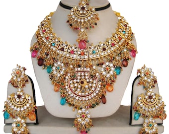 Kundan Zircon Choker Necklace Set: Bollywood Bridal Jewelry