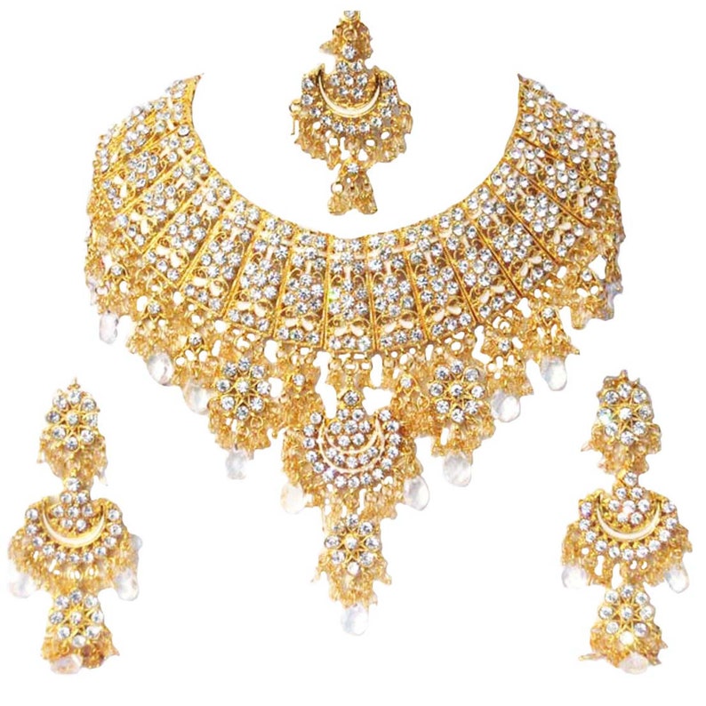 CHOKER NECKLACE|Bollywood Party Wear Weddings Jewelry|FashionJewelry Necklace Set|Choker Necklace Jewelry Set|Earrings-Tikka|Bridal Jewelry